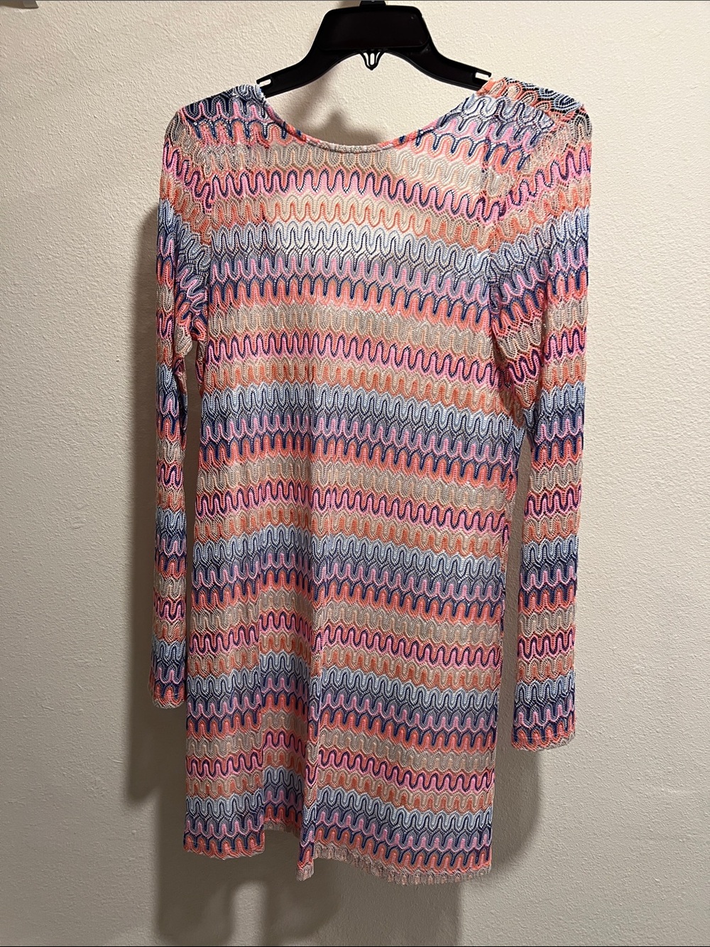 Wavy Multicolor Long Sleeve Tunic - Pink, Blue, Peach. With cream liner.